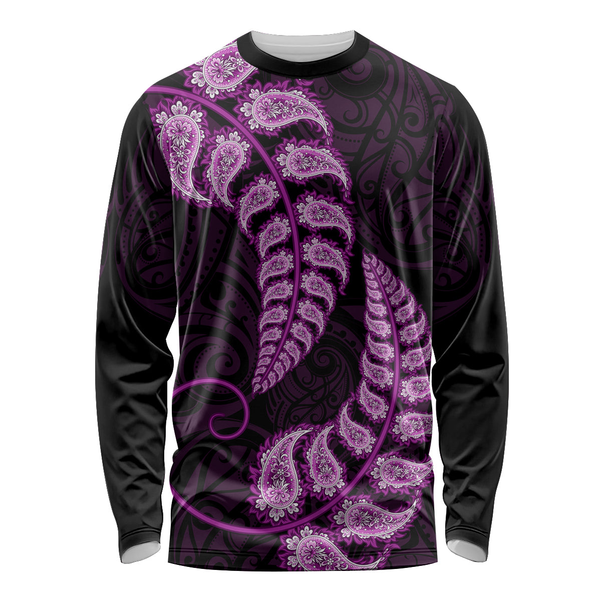 Purple New Zealand Paisley Silver Fern Long Sleeve Shirt Aotearoa Maori LT14 Unisex Purple - Polynesian Pride