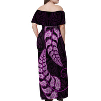 Purple New Zealand Paisley Silver Fern Off Shoulder Maxi Dress Aotearoa Maori LT14 - Polynesian Pride