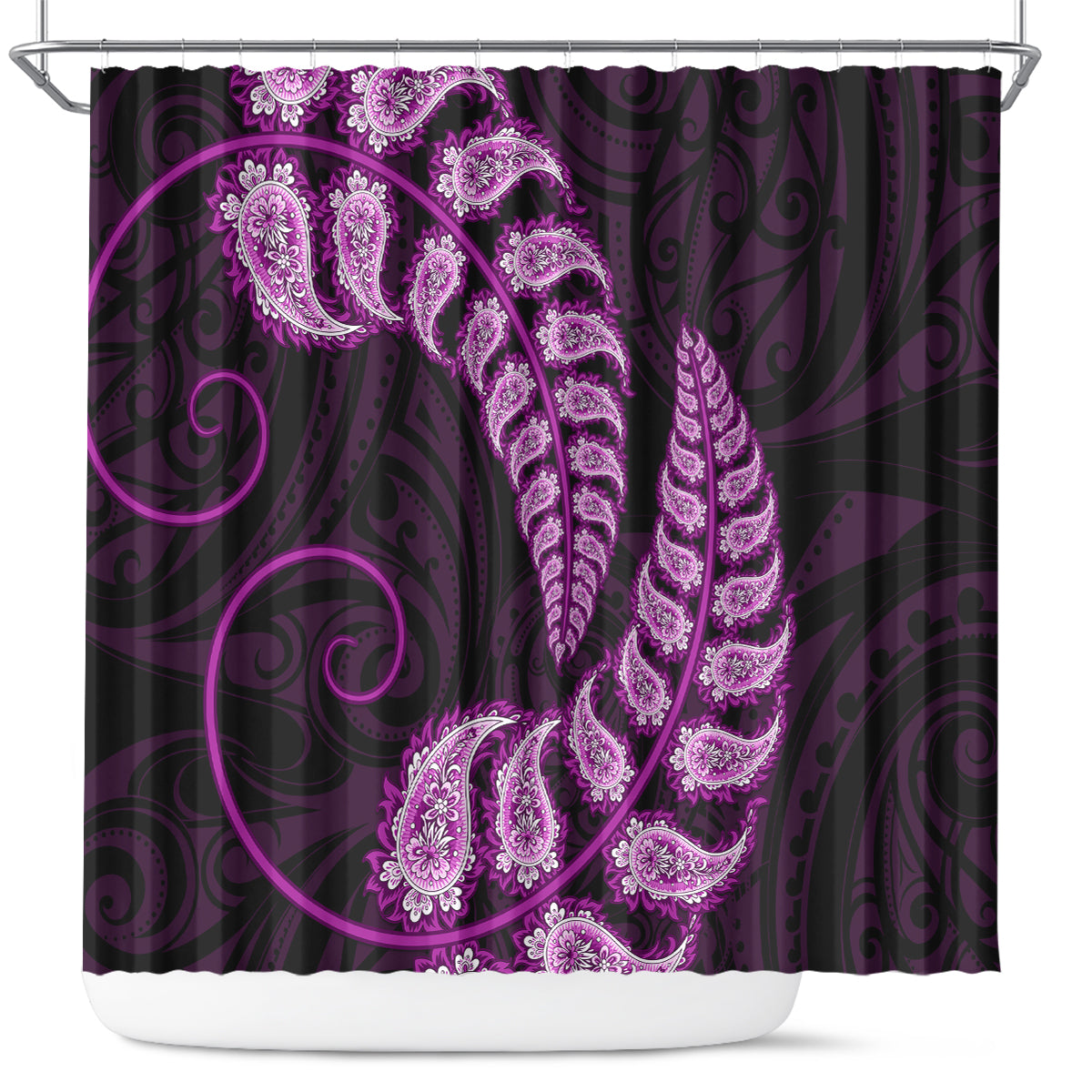 Purple New Zealand Paisley Silver Fern Shower Curtain Aotearoa Maori LT14 Purple - Polynesian Pride