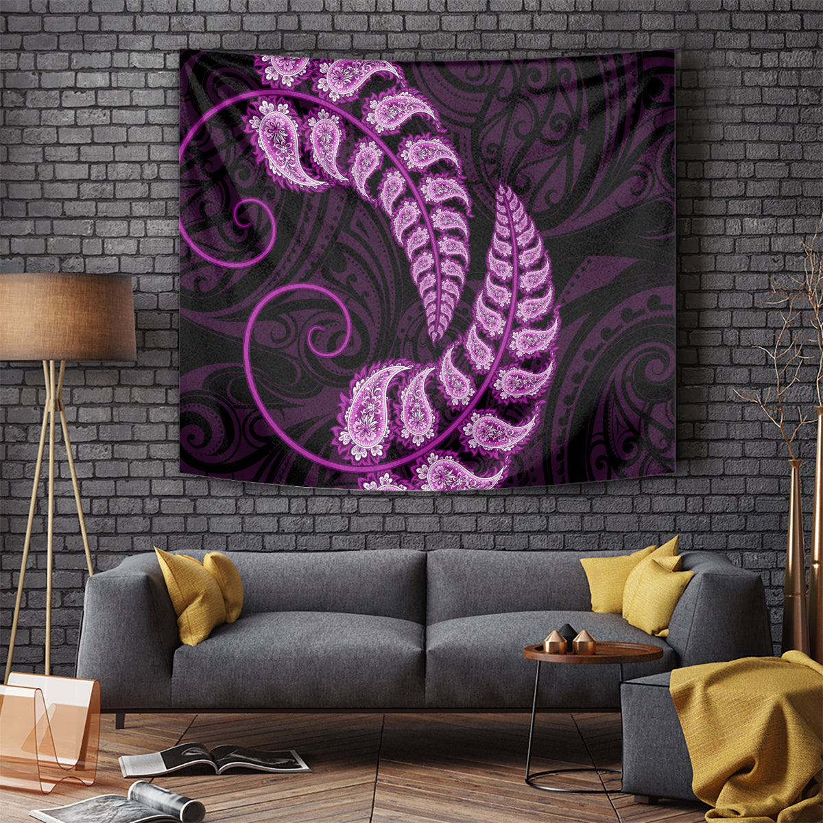 Purple New Zealand Paisley Silver Fern Tapestry Aotearoa Maori LT14 Purple - Polynesian Pride