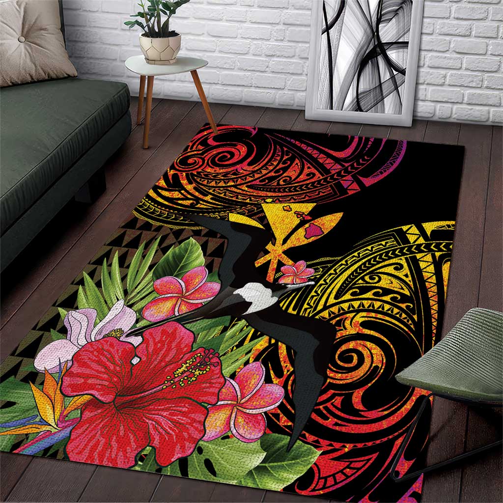 Hawaii Iwa Bird Area Rug Great Frigatebird Kanaka Tropical Hippie Style - Polynesian Pride