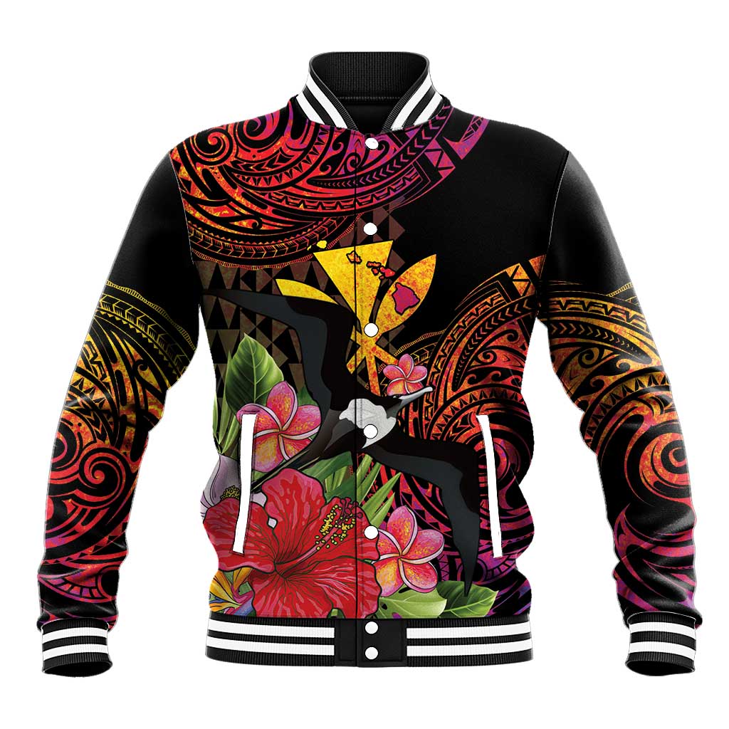 Hawaii Iwa Bird Baseball Jacket Great Frigatebird Kanaka Tropical Hippie Style LT14 Unisex Black - Polynesian Pride