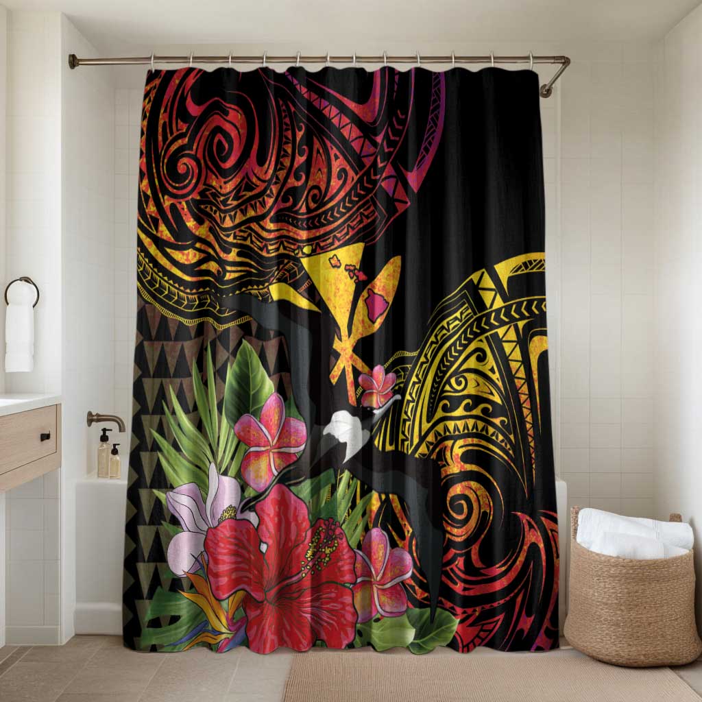 Hawaii Iwa Bird Bathroom Set Great Frigatebird Kanaka Tropical Hippie Style LT14 Shower Curtain Only Black - Polynesian Pride