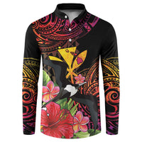 Hawaii Iwa Bird Button Sweatshirt Great Frigatebird Kanaka Tropical Hippie Style LT14 Black - Polynesian Pride