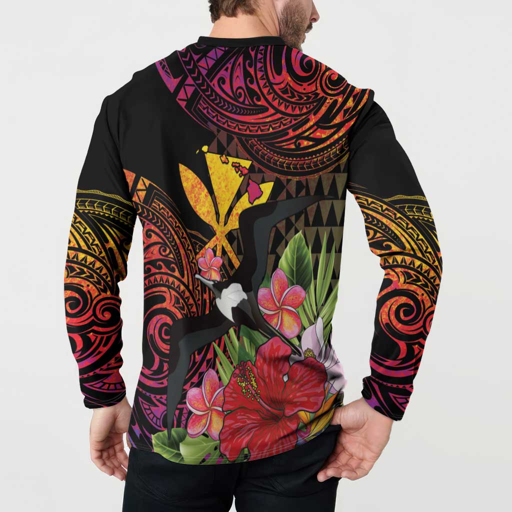 Hawaii Iwa Bird Button Sweatshirt Great Frigatebird Kanaka Tropical Hippie Style LT14 - Polynesian Pride