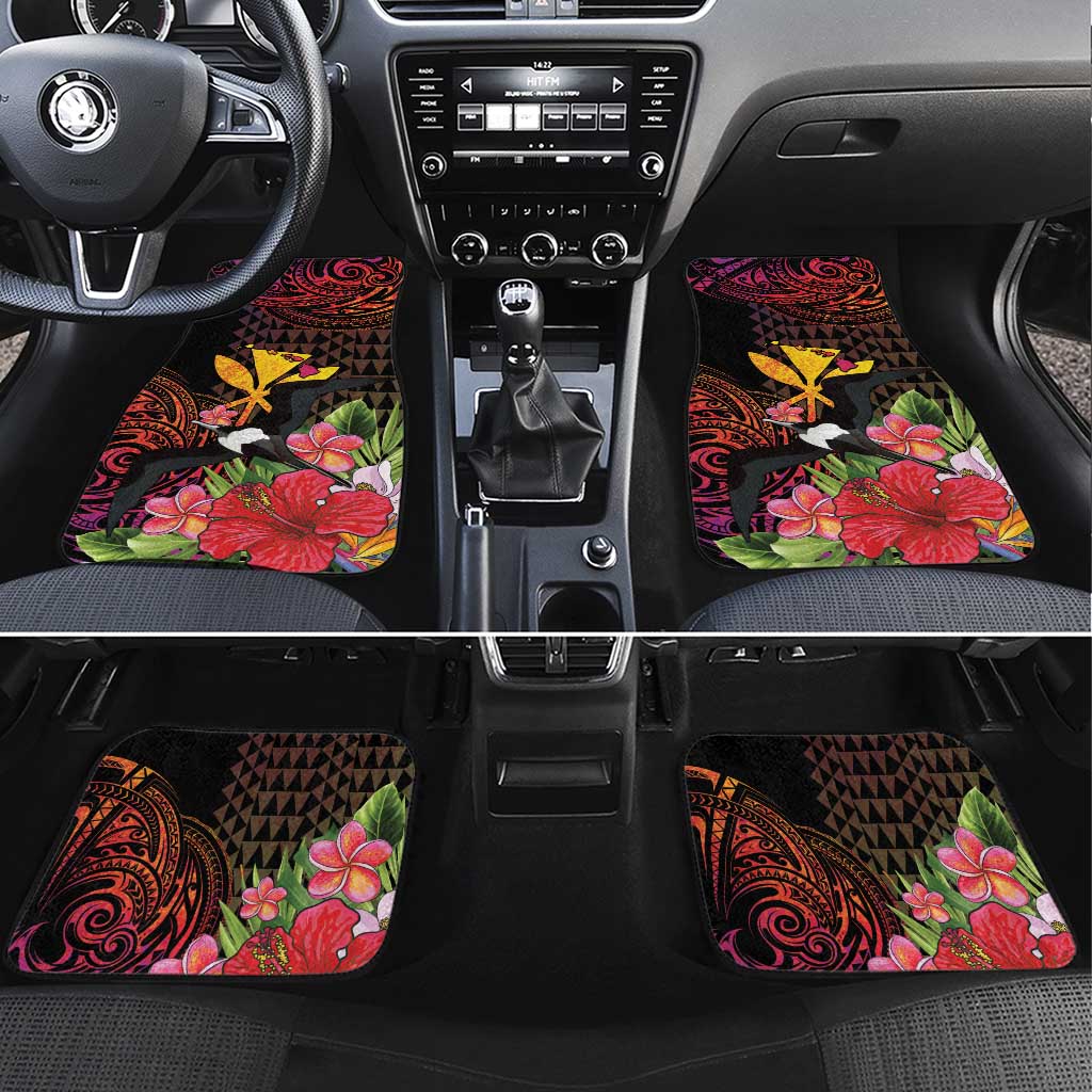 Hawaii Iwa Bird Car Mats Great Frigatebird Kanaka Tropical Hippie Style LT14 Set 4pcs Black - Polynesian Pride