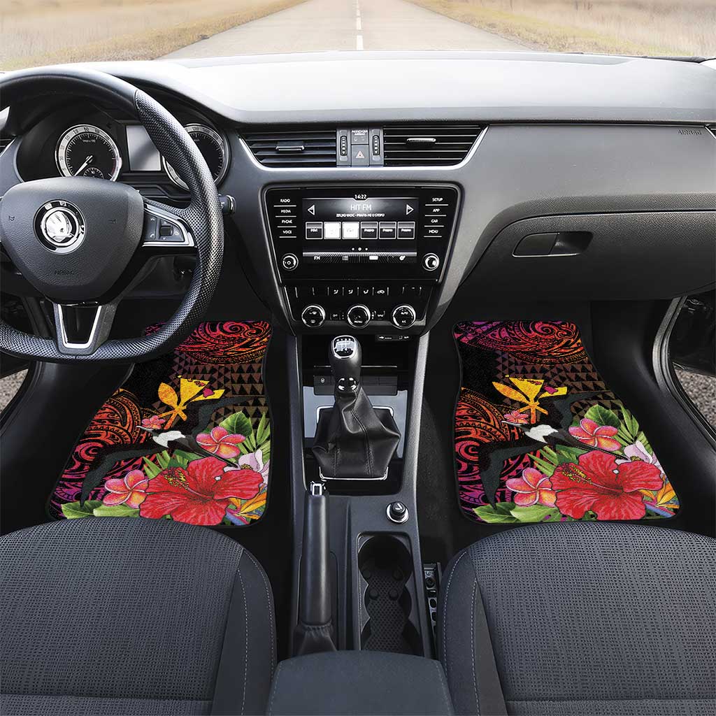 Hawaii Iwa Bird Car Mats Great Frigatebird Kanaka Tropical Hippie Style LT14 Set 2pcs - Front Black - Polynesian Pride