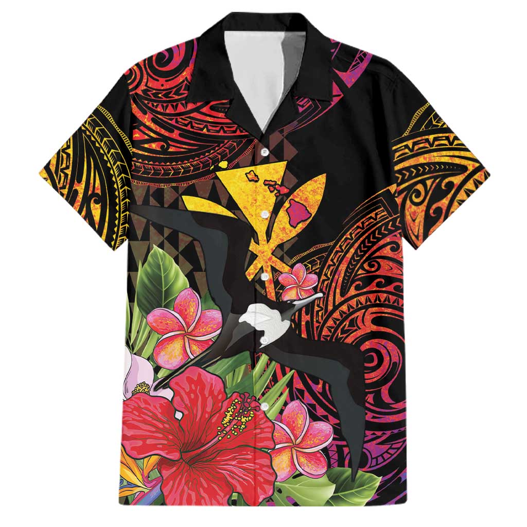 Hawaii Iwa Bird Family Matching Off The Shoulder Long Sleeve Dress and Hawaiian Shirt Great Frigatebird Kanaka Tropical Hippie Style - Polynesian Pride