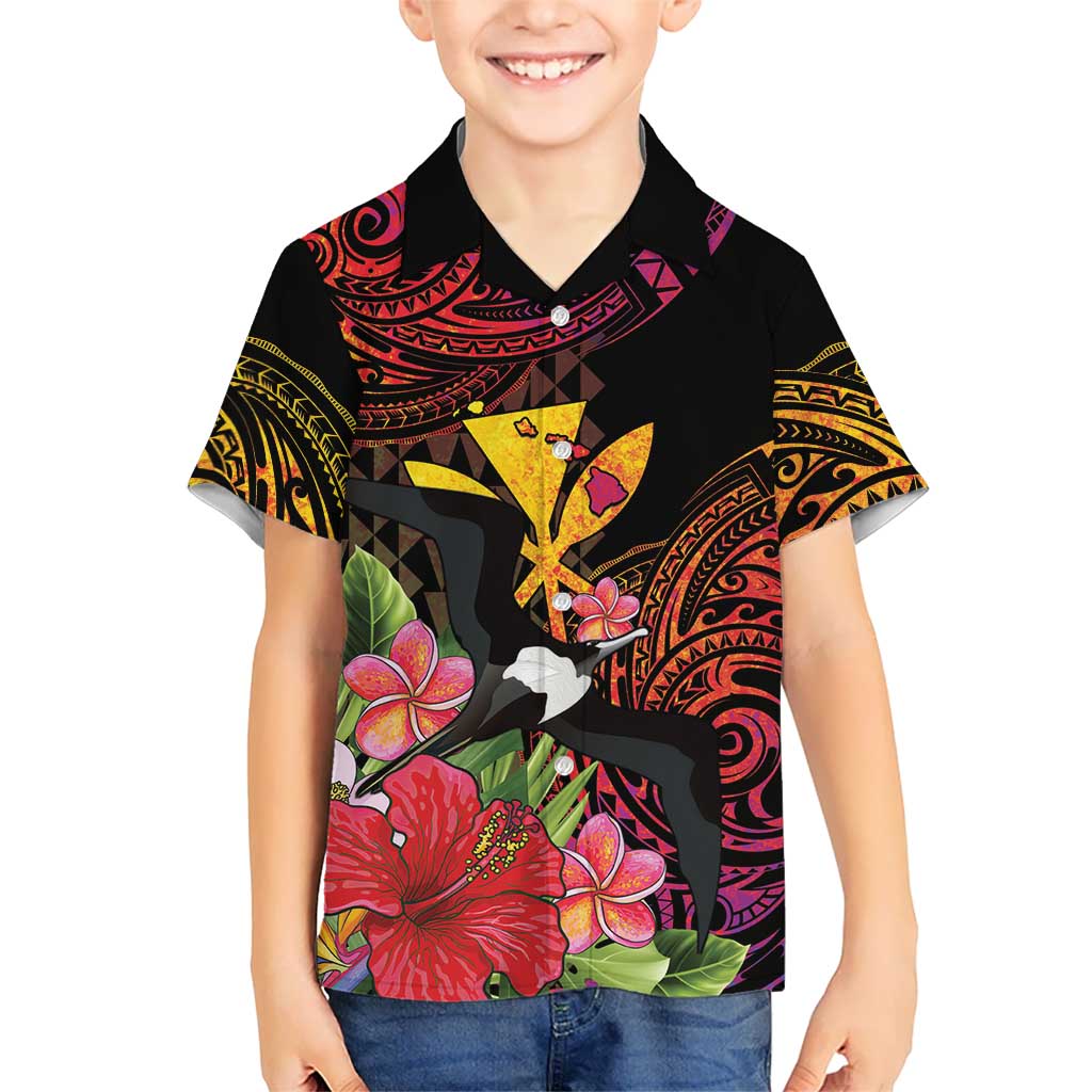 Hawaii Iwa Bird Family Matching Off The Shoulder Long Sleeve Dress and Hawaiian Shirt Great Frigatebird Kanaka Tropical Hippie Style - Polynesian Pride