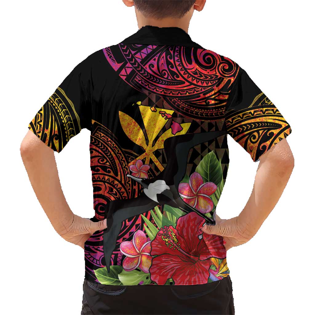 Hawaii Iwa Bird Family Matching Puletasi and Hawaiian Shirt Great Frigatebird Kanaka Tropical Hippie Style - Polynesian Pride
