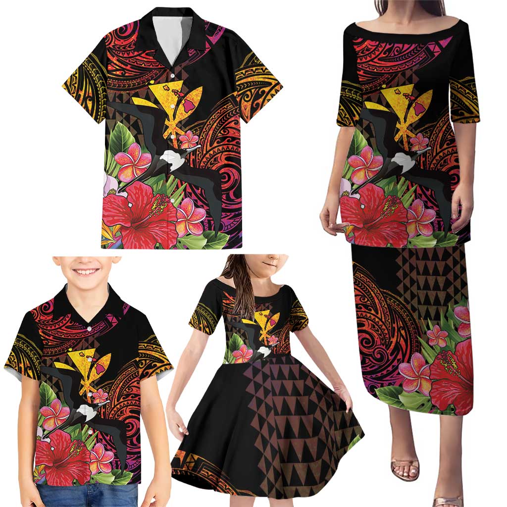 Hawaii Iwa Bird Family Matching Puletasi and Hawaiian Shirt Great Frigatebird Kanaka Tropical Hippie Style LT14 - Polynesian Pride