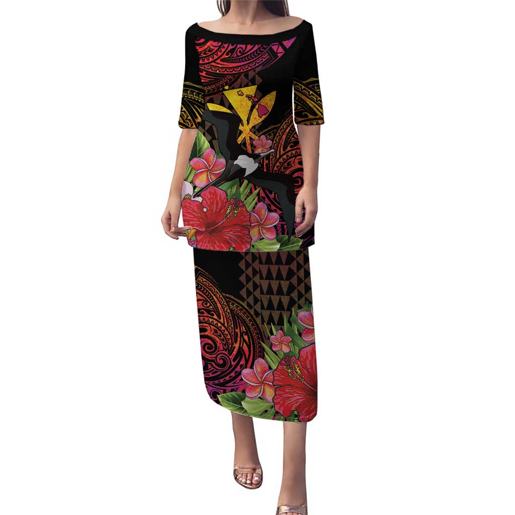 Hawaii Iwa Bird Family Matching Puletasi and Hawaiian Shirt Great Frigatebird Kanaka Tropical Hippie Style - Polynesian Pride