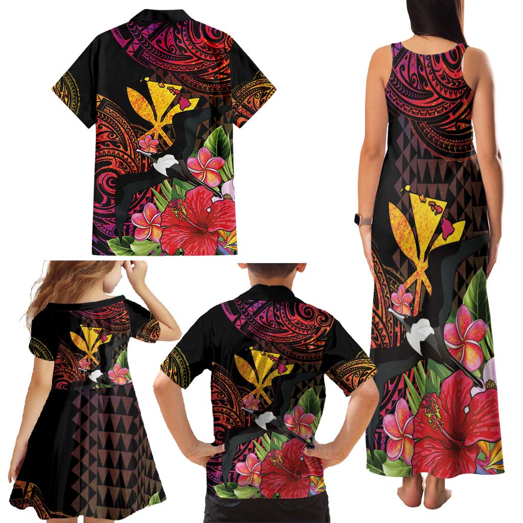 Hawaii Iwa Bird Family Matching Tank Maxi Dress and Hawaiian Shirt Great Frigatebird Kanaka Tropical Hippie Style - Polynesian Pride