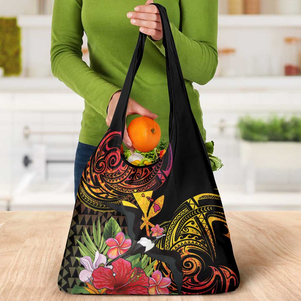 Hawaii Iwa Bird Grocery Bag Great Frigatebird Kanaka Tropical Hippie Style - Polynesian Pride