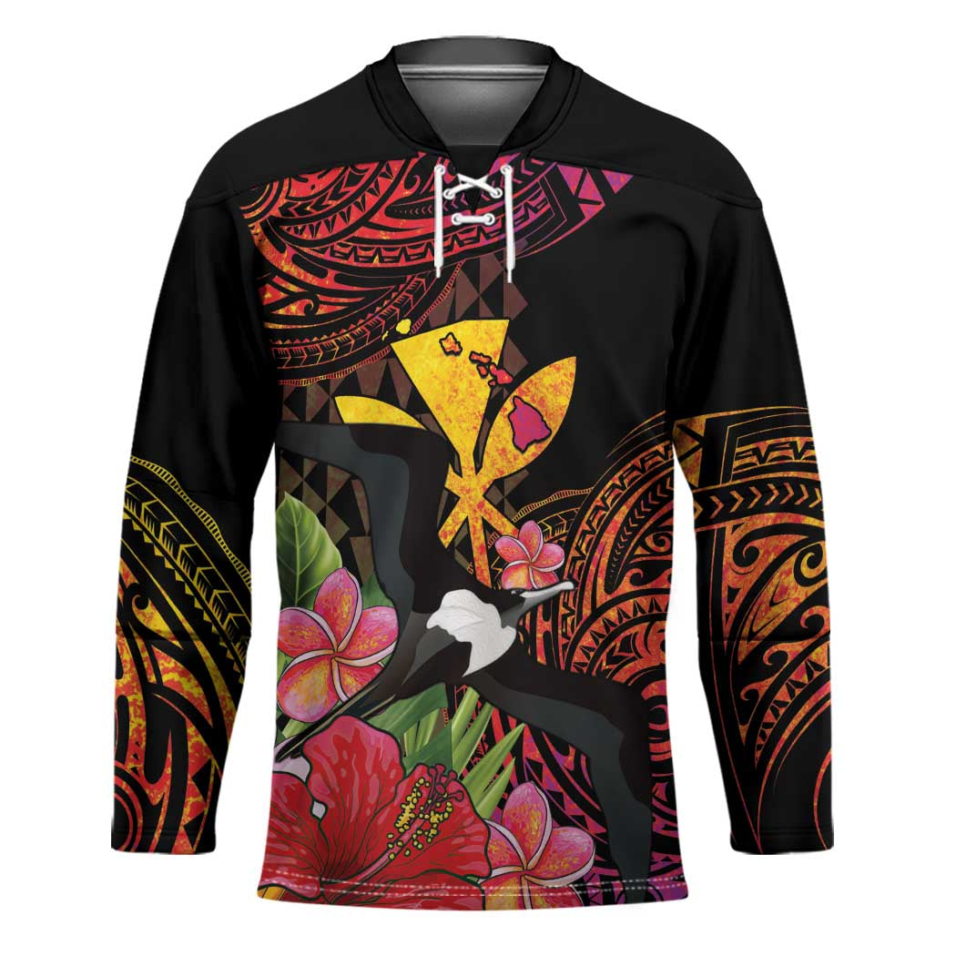 Hawaii Iwa Bird Hockey Jersey Great Frigatebird Kanaka Tropical Hippie Style - Polynesian Pride