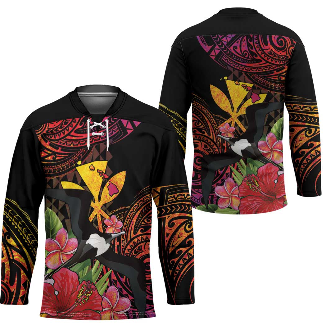 Hawaii Iwa Bird Hockey Jersey Great Frigatebird Kanaka Tropical Hippie Style - Polynesian Pride