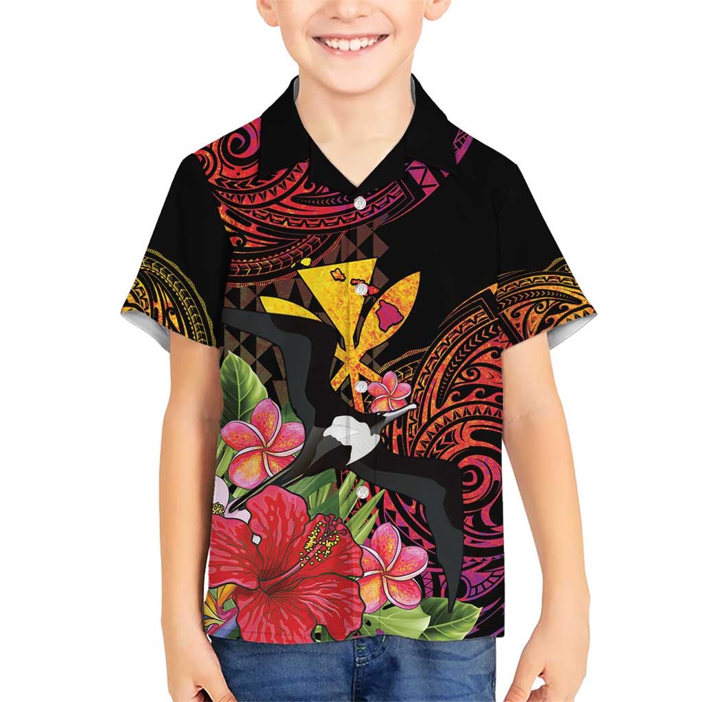Hawaii Iwa Bird Kid Hawaiian Shirt Great Frigatebird Kanaka Tropical Hippie Style - Polynesian Pride