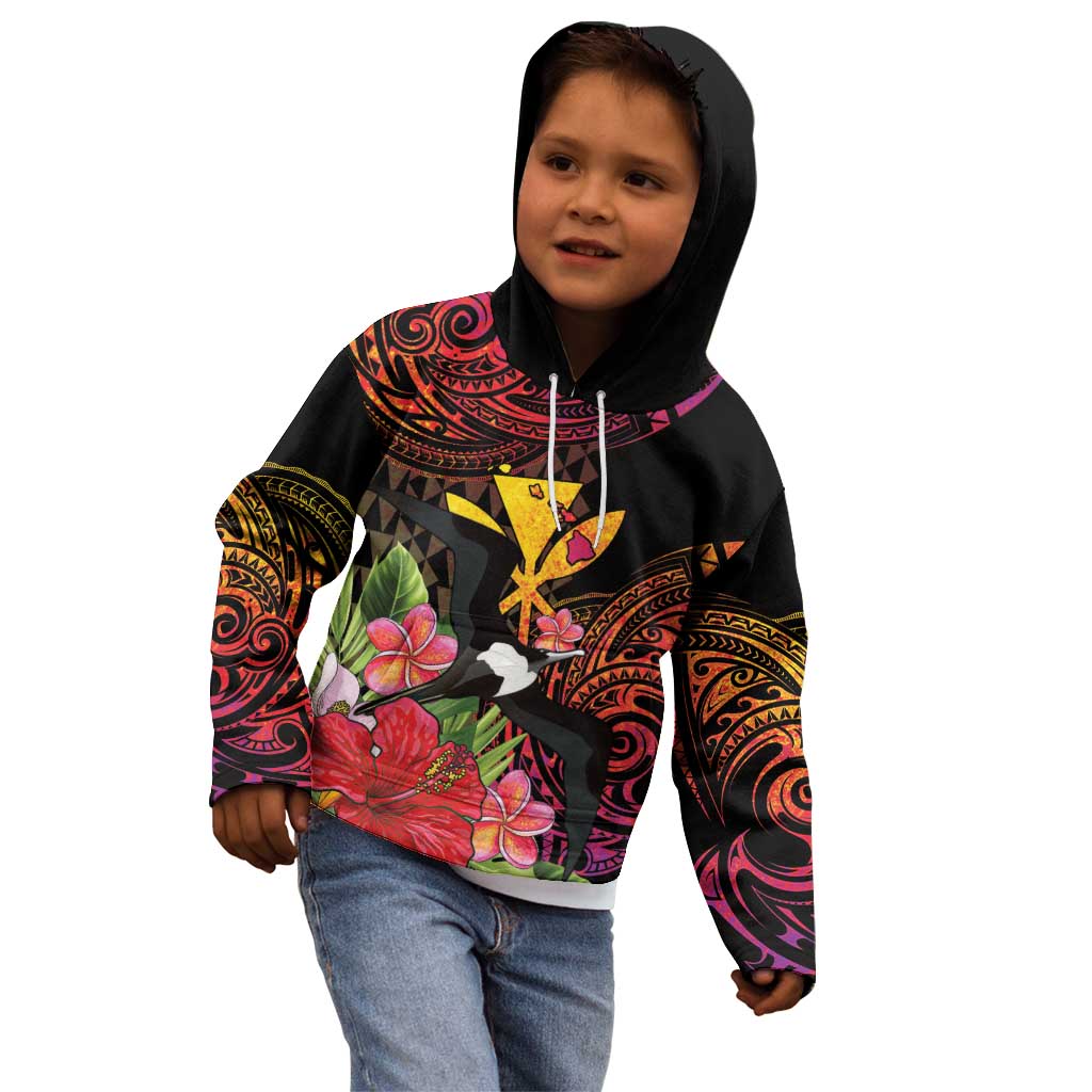 Hawaii Iwa Bird Kid Hoodie Great Frigatebird Kanaka Tropical Hippie Style - Polynesian Pride