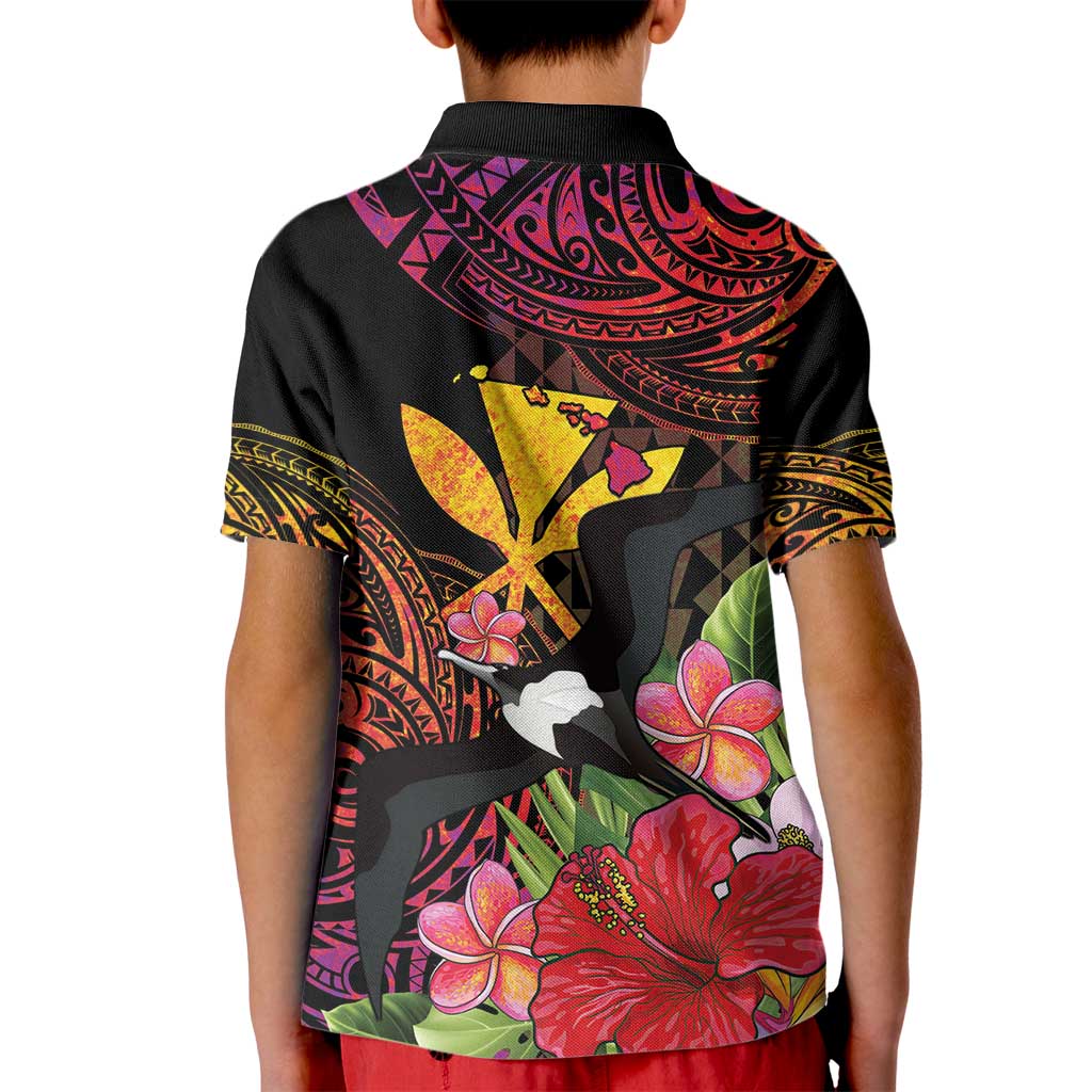 Hawaii Iwa Bird Kid Polo Shirt Great Frigatebird Kanaka Tropical Hippie Style - Polynesian Pride