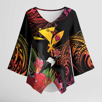Hawaii Iwa Bird Kimono Sleeve Blouse Great Frigatebird Kanaka Tropical Hippie Style LT14 Female Black - Polynesian Pride