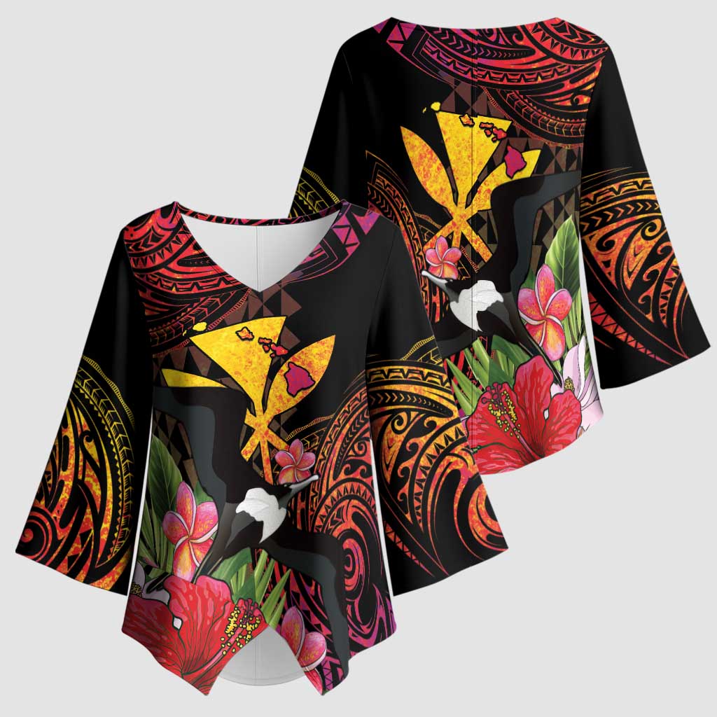 Hawaii Iwa Bird Kimono Sleeve Blouse Great Frigatebird Kanaka Tropical Hippie Style LT14 - Polynesian Pride