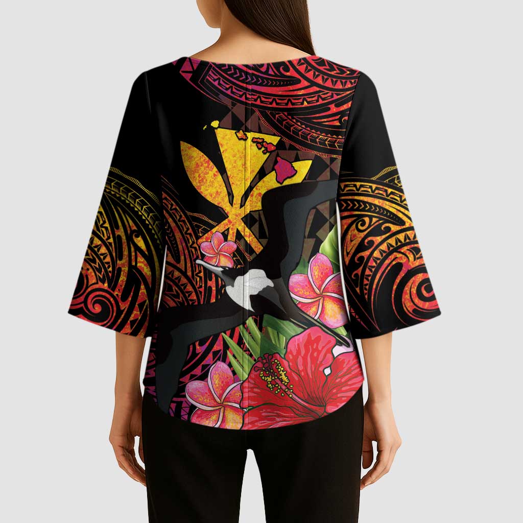 Hawaii Iwa Bird Kimono Sleeve Blouse Great Frigatebird Kanaka Tropical Hippie Style LT14 - Polynesian Pride