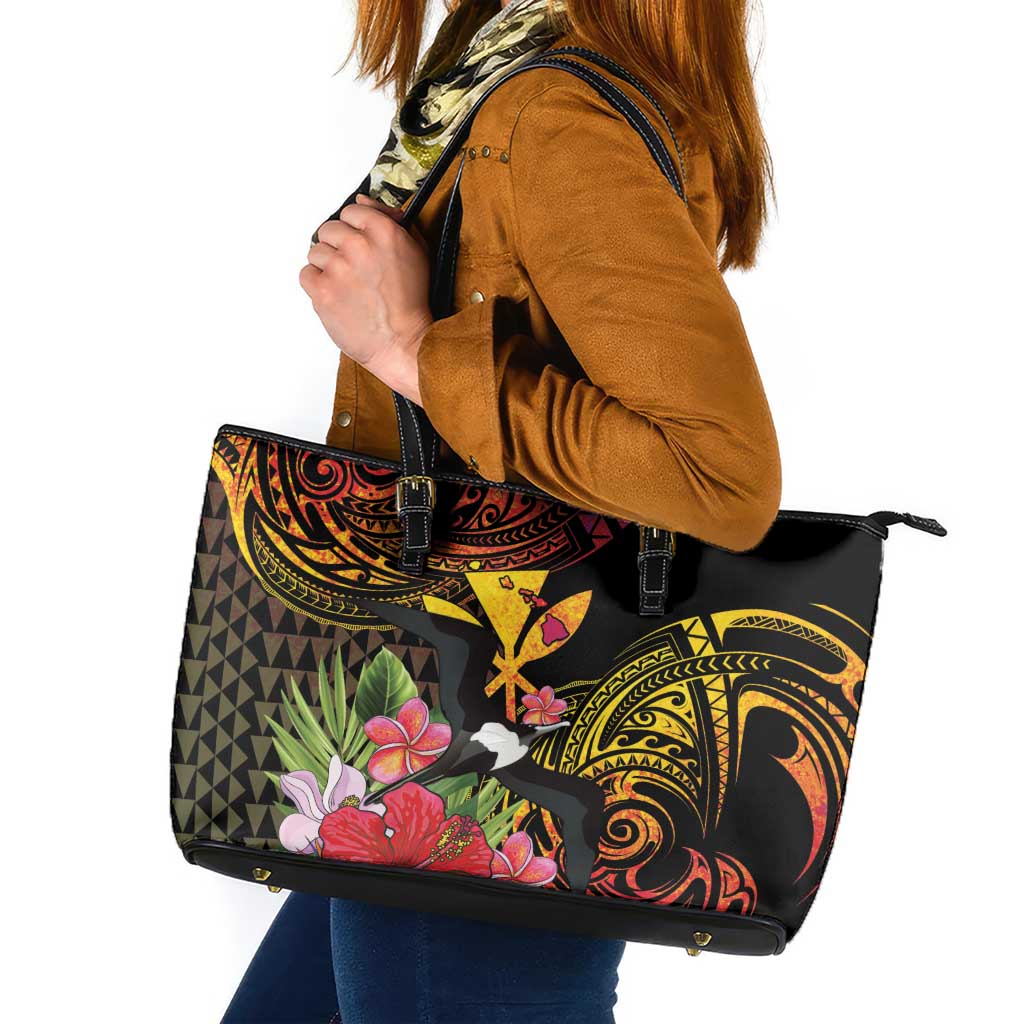 Hawaii Iwa Bird Leather Tote Bag Great Frigatebird Kanaka Tropical Hippie Style - Polynesian Pride