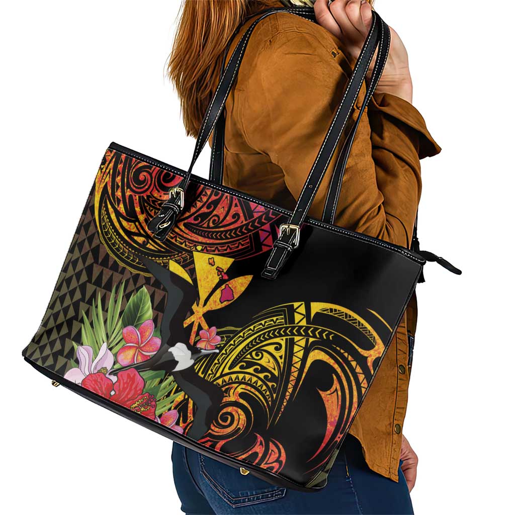 Hawaii Iwa Bird Leather Tote Bag Great Frigatebird Kanaka Tropical Hippie Style - Polynesian Pride