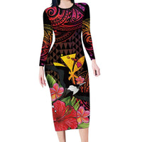 Hawaii Iwa Bird Long Sleeve Bodycon Dress Great Frigatebird Kanaka Tropical Hippie Style - Polynesian Pride