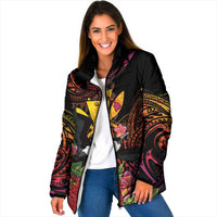 Hawaii Iwa Bird Padded Jacket Great Frigatebird Kanaka Tropical Hippie Style LT14 Women Black - Polynesian Pride