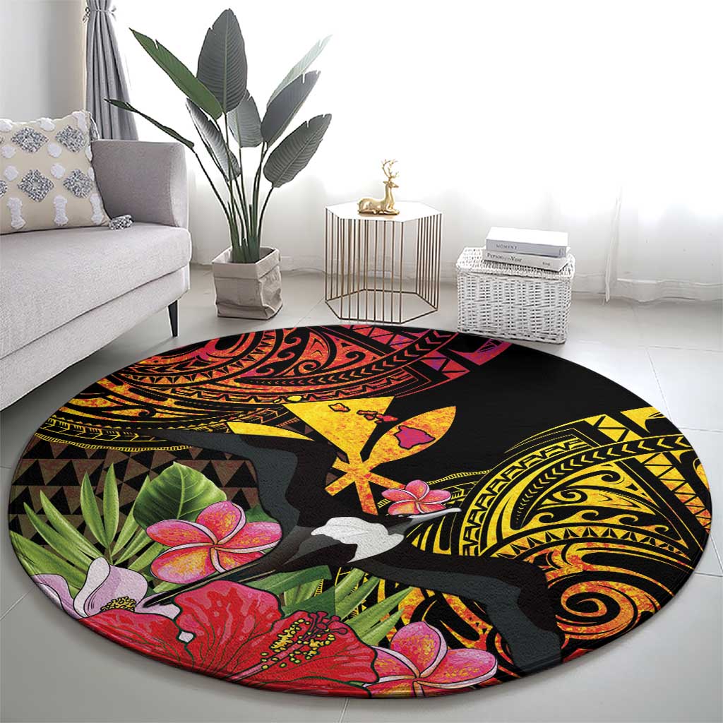 Hawaii Iwa Bird Round Carpet Great Frigatebird Kanaka Tropical Hippie Style - Polynesian Pride