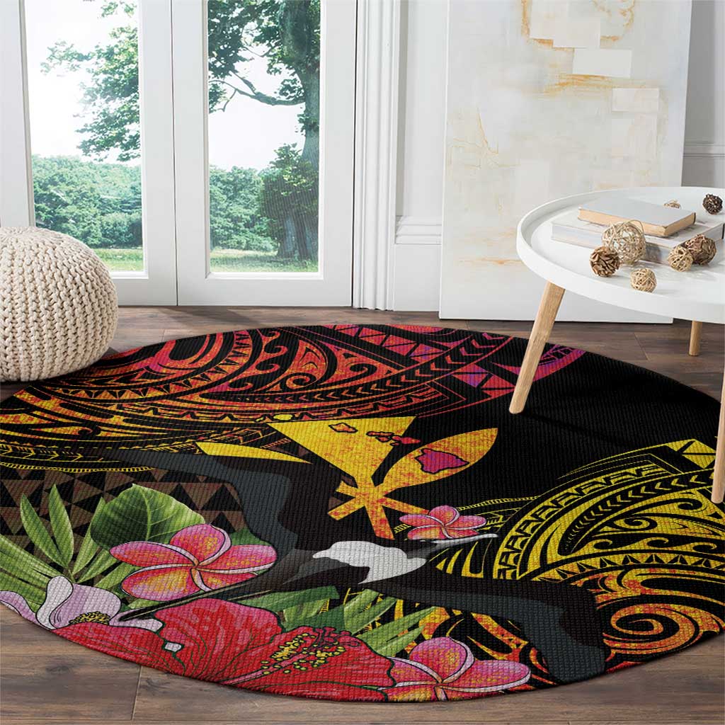 Hawaii Iwa Bird Round Carpet Great Frigatebird Kanaka Tropical Hippie Style - Polynesian Pride