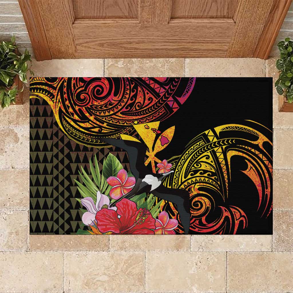 Hawaii Iwa Bird Rubber Doormat Great Frigatebird Kanaka Tropical Hippie Style LT14 Black - Polynesian Pride