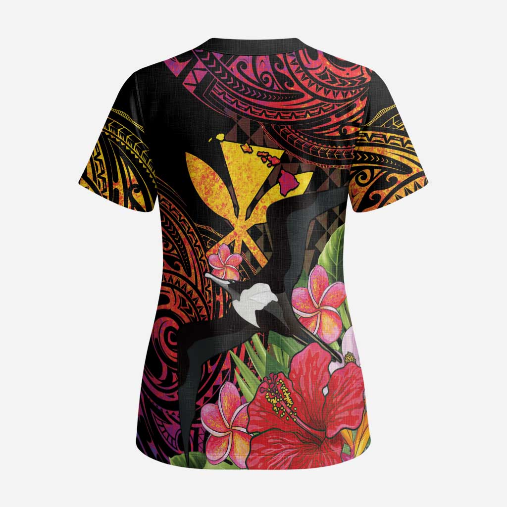 Hawaii Iwa Bird Scrub Top Great Frigatebird Kanaka Tropical Hippie Style LT14 - Polynesian Pride