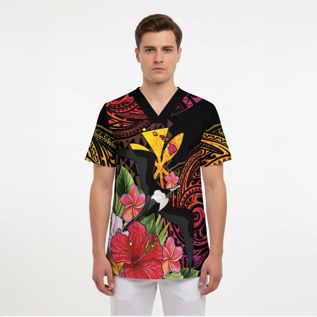 Hawaii Iwa Bird Scrub Top Great Frigatebird Kanaka Tropical Hippie Style LT14 - Polynesian Pride
