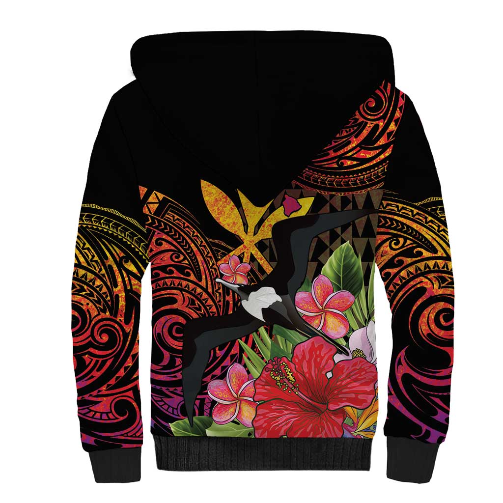 Hawaii Iwa Bird Sherpa Hoodie Great Frigatebird Kanaka Tropical Hippie Style - Polynesian Pride