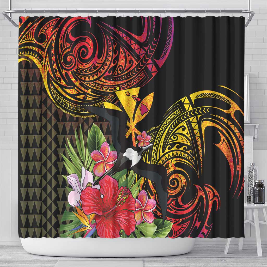 Hawaii Iwa Bird Shower Curtain Great Frigatebird Kanaka Tropical Hippie Style - Polynesian Pride