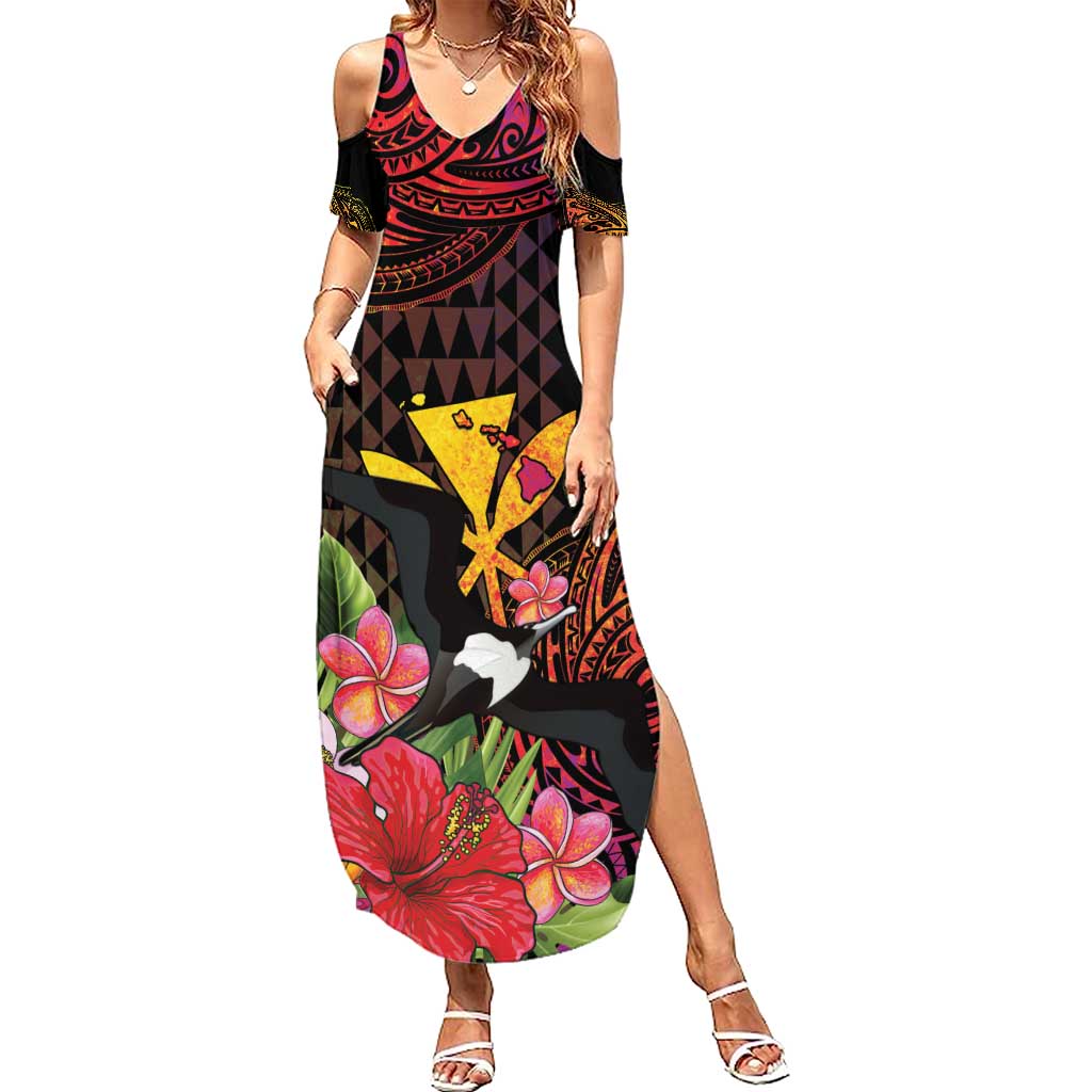 Hawaii Iwa Bird Summer Maxi Dress Great Frigatebird Kanaka Tropical Hippie Style - Polynesian Pride