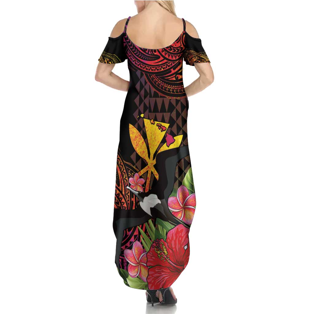 Hawaii Iwa Bird Summer Maxi Dress Great Frigatebird Kanaka Tropical Hippie Style - Polynesian Pride