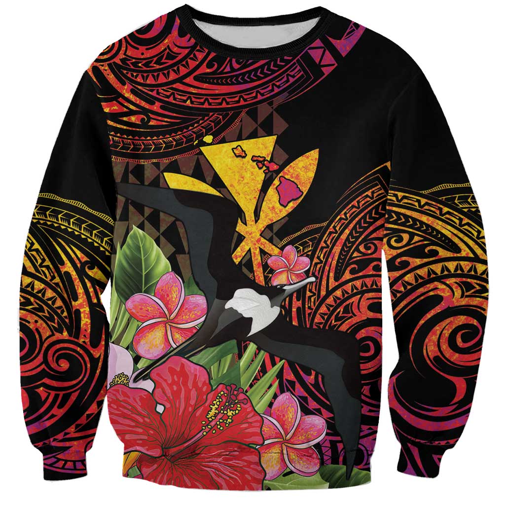 Hawaii Iwa Bird Sweatshirt Great Frigatebird Kanaka Tropical Hippie Style LT14 Unisex Black - Polynesian Pride