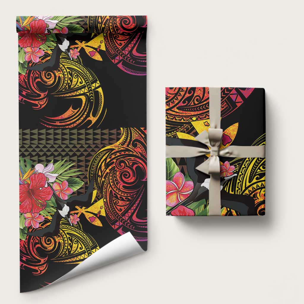 Hawaii Iwa Bird Wrapping Paper Great Frigatebird Kanaka Tropical Hippie Style LT14 58" × 23" Black - Polynesian Pride