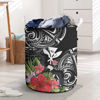 Hawaii Iwa Bird Laundry Basket Great Frigatebird Kanaka Tropical Flowers LT14 Black - Polynesian Pride