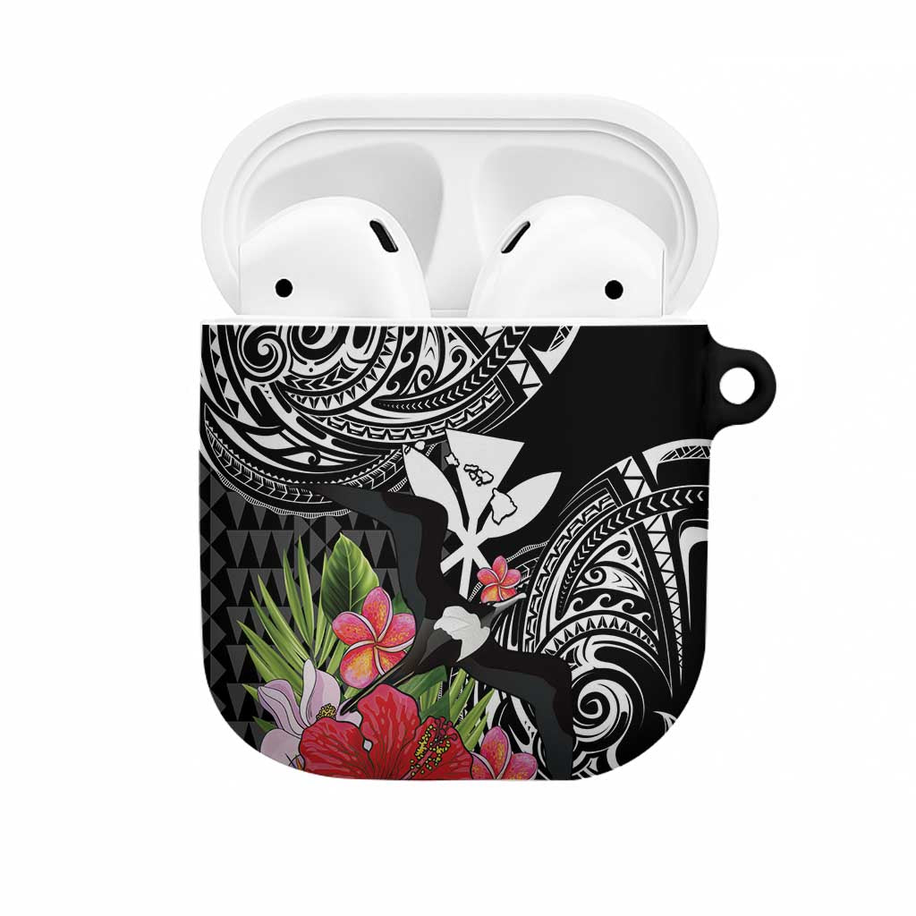 Hawaii Iwa Bird AirPods Case Great Frigatebird Kanaka Tropical Flowers LT14 Black - Polynesian Pride