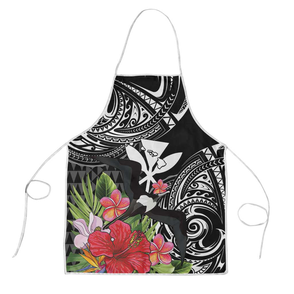 Hawaii Iwa Bird Apron Great Frigatebird Kanaka Tropical Flowers LT14 Black - Polynesian Pride