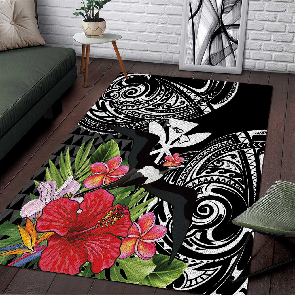 Hawaii Iwa Bird Area Rug Great Frigatebird Kanaka Tropical Flowers - Polynesian Pride