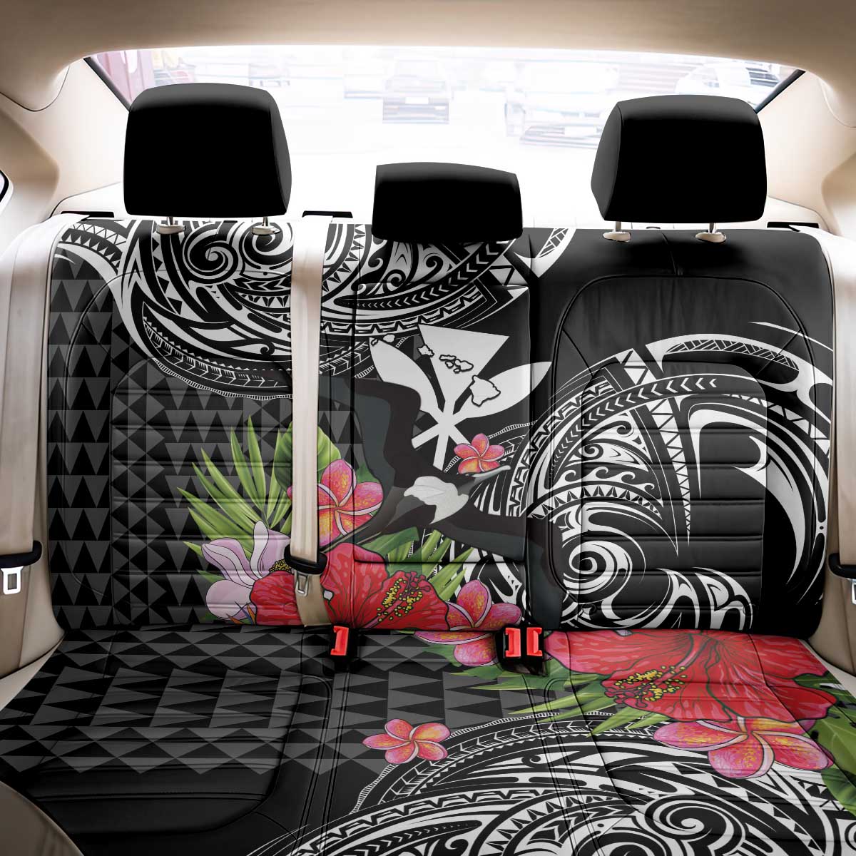 Hawaii Iwa Bird Back Car Seat Cover Great Frigatebird Kanaka Tropical Flowers LT14 - Polynesian Pride