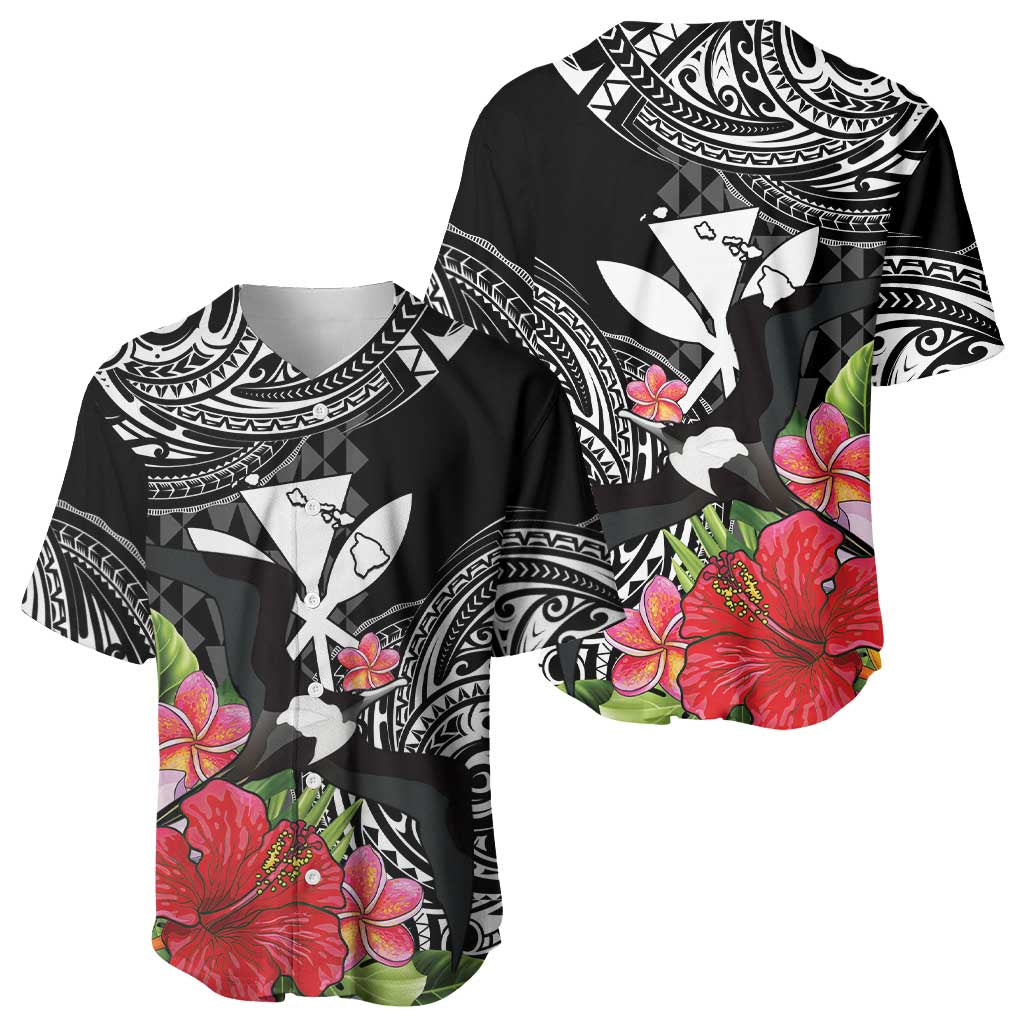 Hawaii Iwa Bird Baseball Jersey Great Frigatebird Kanaka Tropical Flowers LT14 - Polynesian Pride