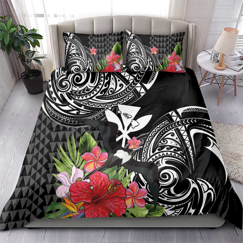 Hawaii Iwa Bird Bedding Set Great Frigatebird Kanaka Tropical Flowers - Polynesian Pride