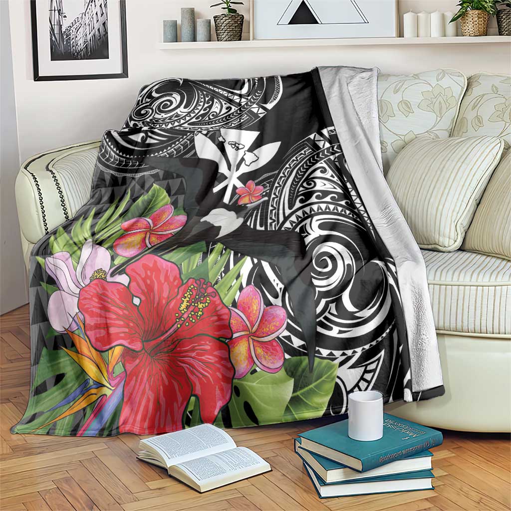 Hawaii Iwa Bird Blanket Great Frigatebird Kanaka Tropical Flowers - Polynesian Pride