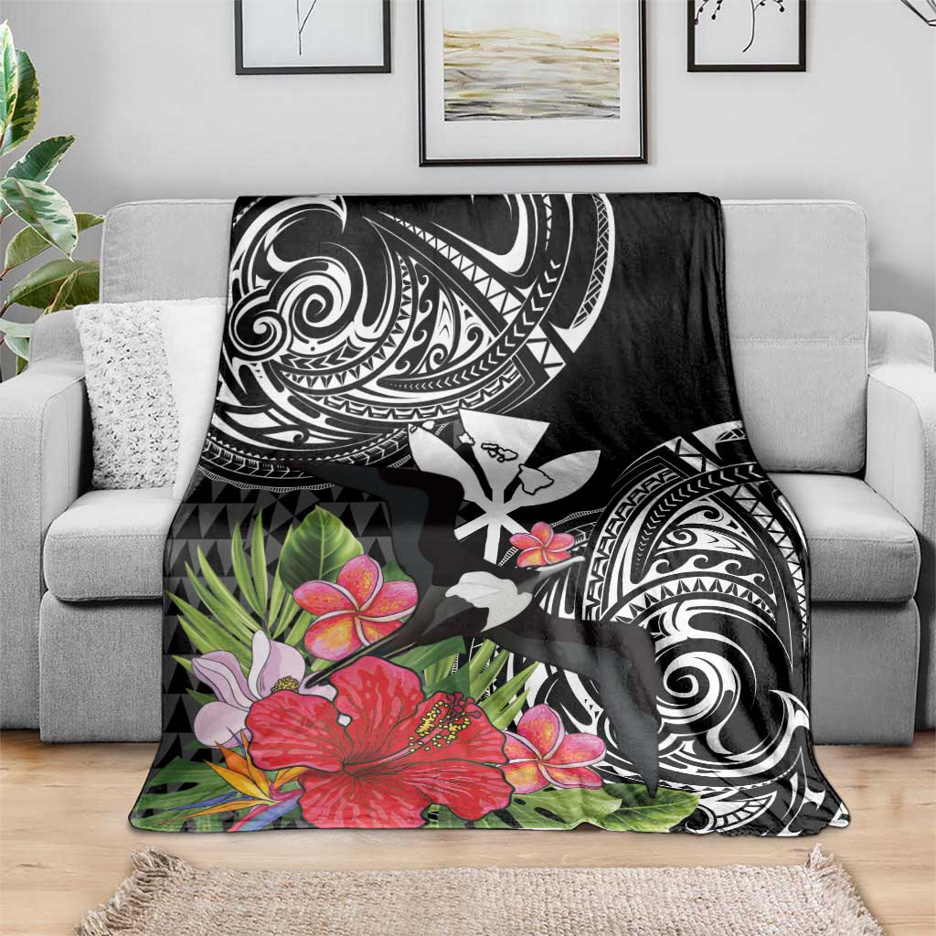 Hawaii Iwa Bird Blanket Great Frigatebird Kanaka Tropical Flowers - Polynesian Pride